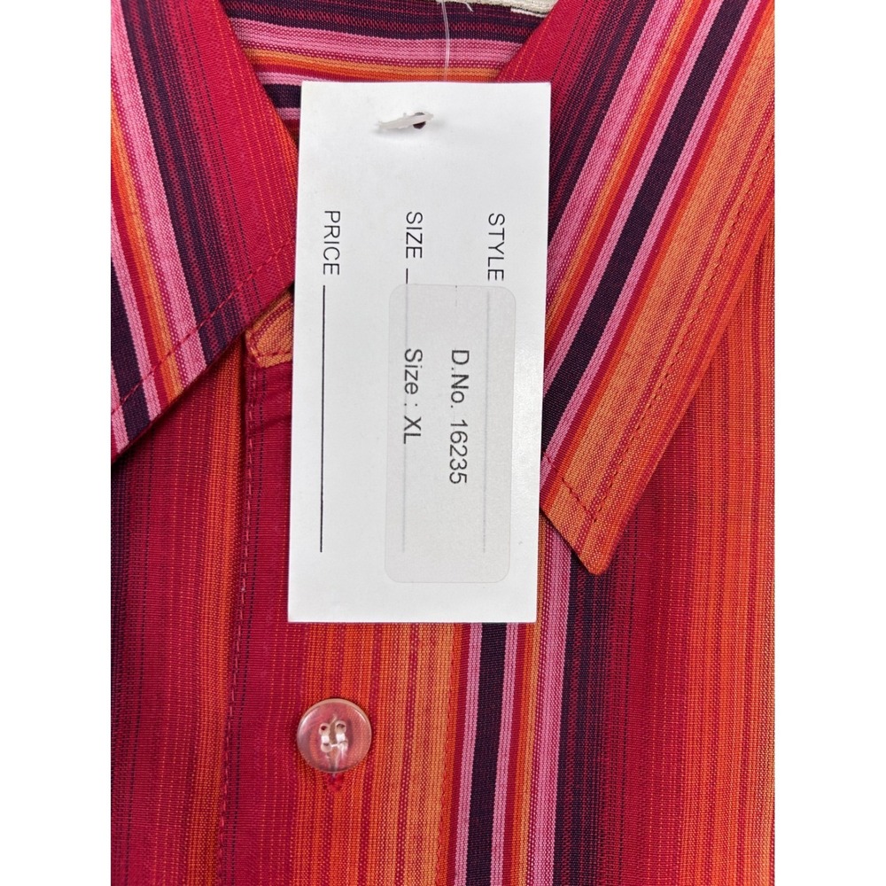 Vintage Whatzup Men's Striped Short Sleeve‎ Button Down Shirt Orange Red Size XL - Picture 7 of 8